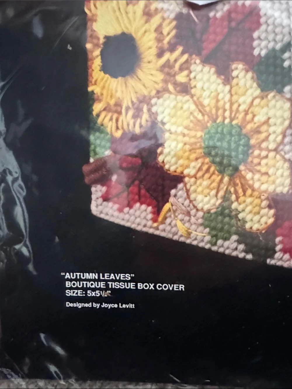 Bucilla Autumn Leaves Sunflower Tissue Box Cover  needlepoint kit